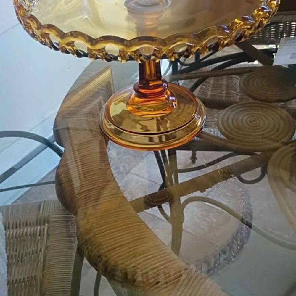 Vintage Amber Glass Lace Edge Cake Stand